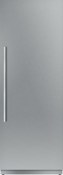 Built-in refrigerator column in stainless steel with sleek vertical handle from Thermador kitchen appliances collection