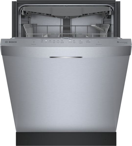Front view of open stainless steel 24-inch dishwasher with anti-fingerprint finish from Kitchen & Kitchenware collection