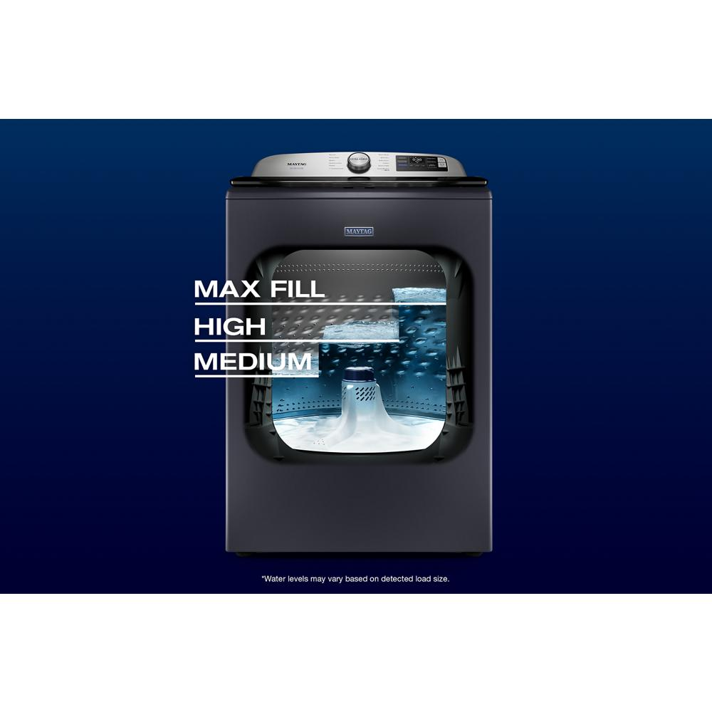 Charcoal gray top load washer with agitator showing water levels and digital control panel in washers collection