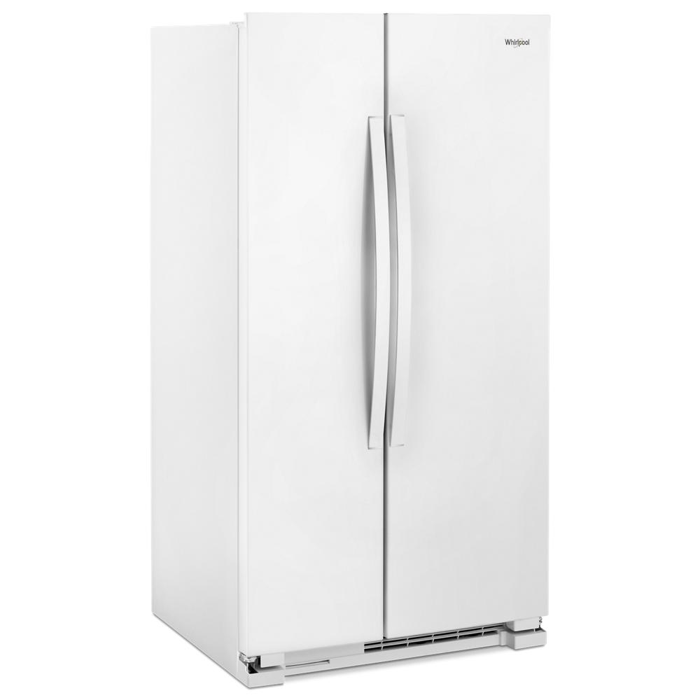 White 36-inch wide side-by-side refrigerator with ergonomic handles from kitchen and appliances collection