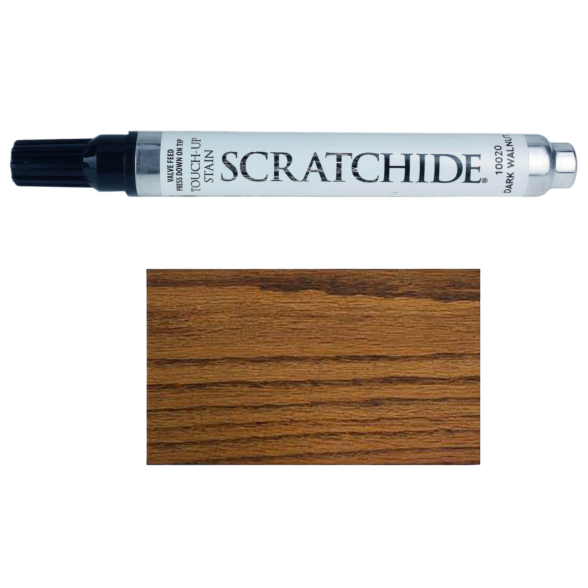 Old Masters Scratchide Dark Walnut wood touch-up pen with color sample for repairing nicks and scratches in home improvement projects