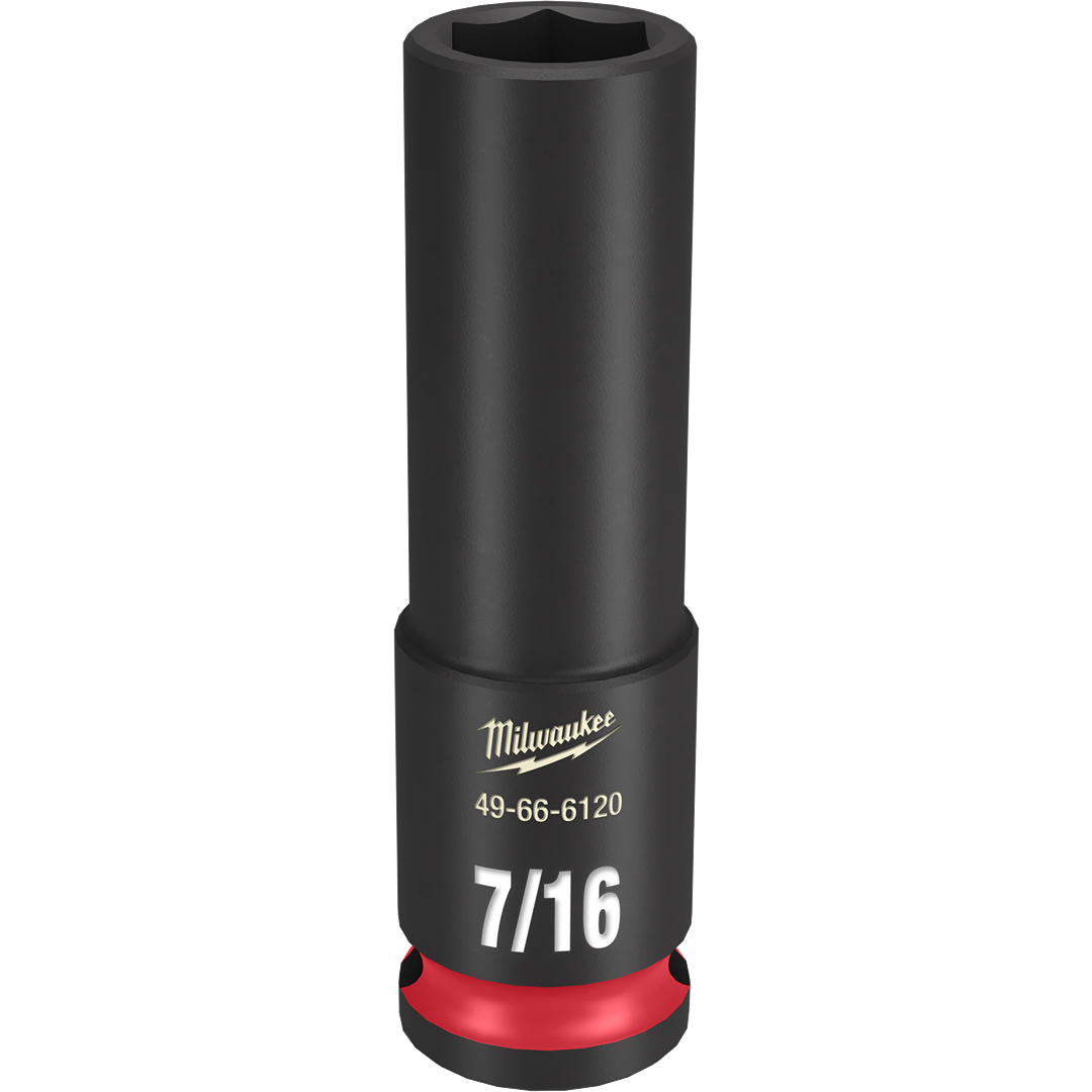 Black 7/16 inch deep impact socket with 6-point design for hand tools and woodworking applications under $50