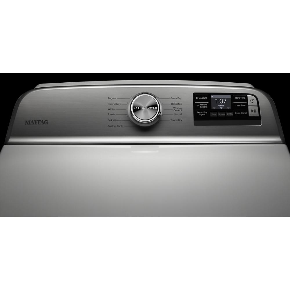 Control panel of a smart top load electric dryer with extra power button and digital display from Electric Dryers collection