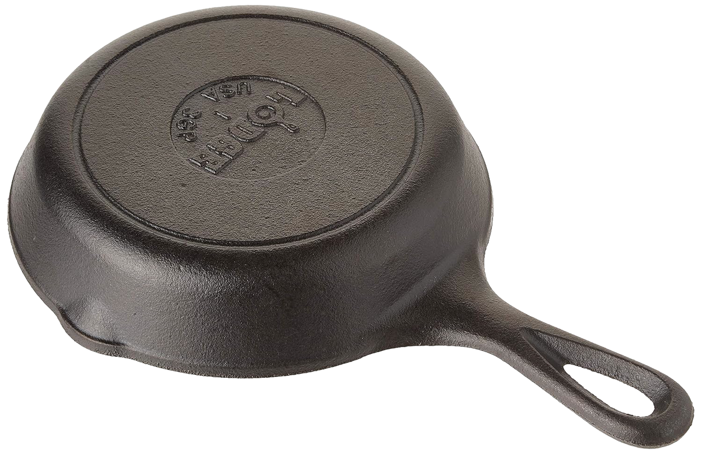 Small cast iron grill pan with loop handle featuring raised cooking ridges for kitchenware and Lodge cookware use