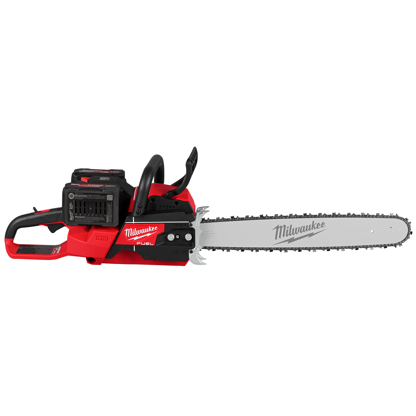 Red and black cordless chainsaw with 20-inch bar and dual batteries for efficient home improvement cutting tasks