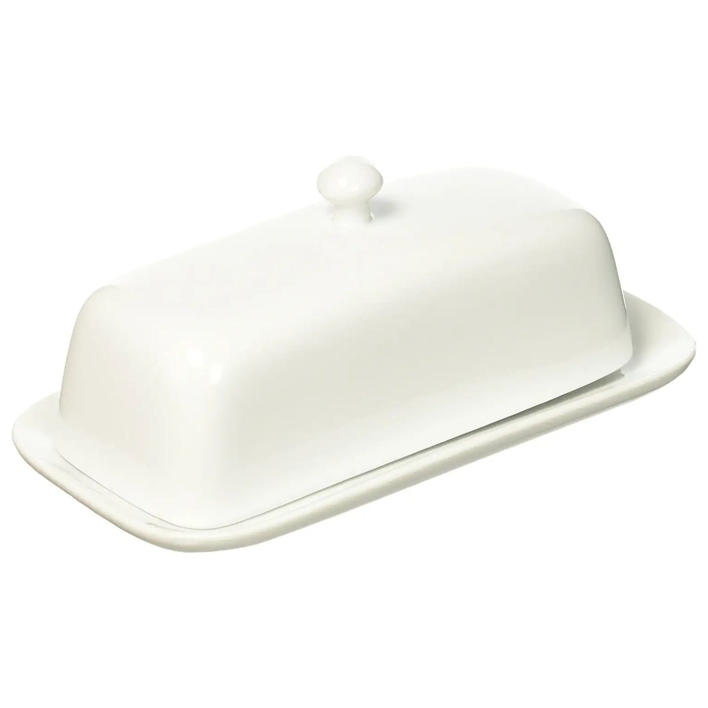 White ceramic butter dish with knob lid for kitchen storage and organization in under $50 collection