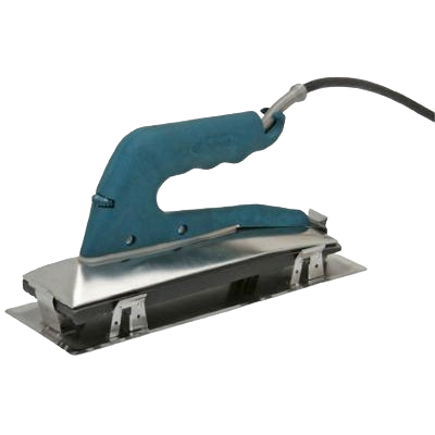 Heat bond carpet seaming iron with blue ergonomic handle and metal base, designed for precise carpet installation in rental flooring tools at Hartville Hardware.