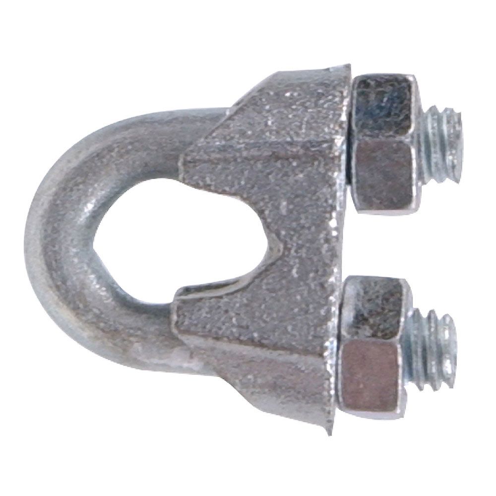 Zinc-plated wire rope clip with two nuts designed for securing cables in tools and home improvement projects