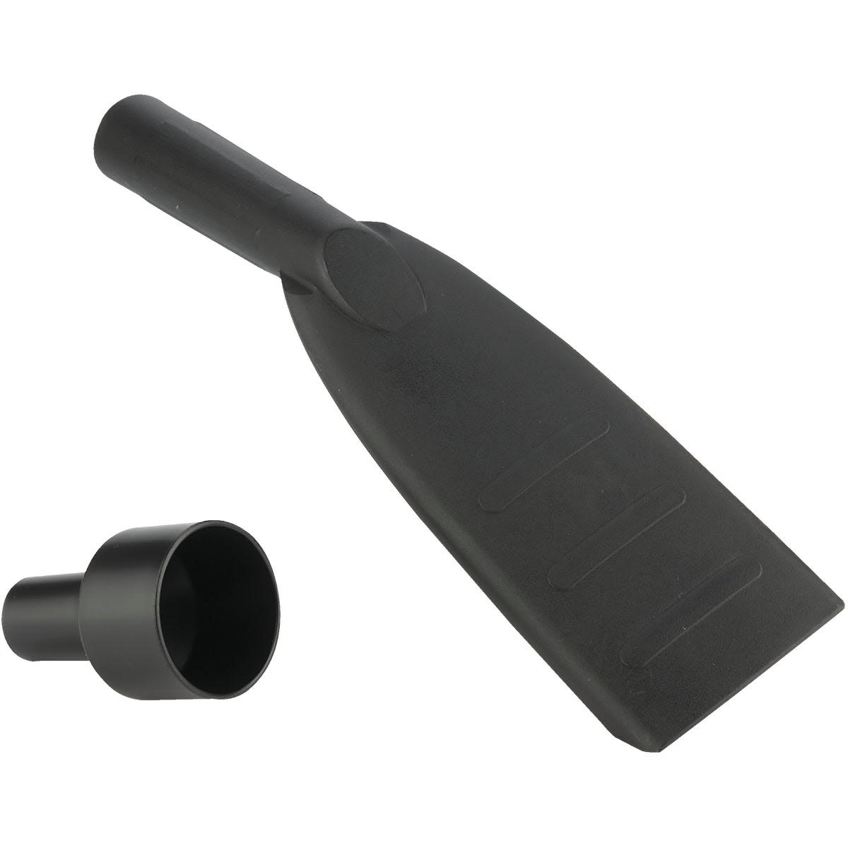Black plastic vacuum nozzle attachments designed for wet and dry vacuum cleaning in home improvement tasks