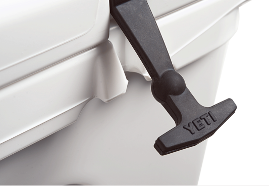 Black durable latch handle branded with YETI for secure cooler lid closure in Outdoor Living and Tools collections