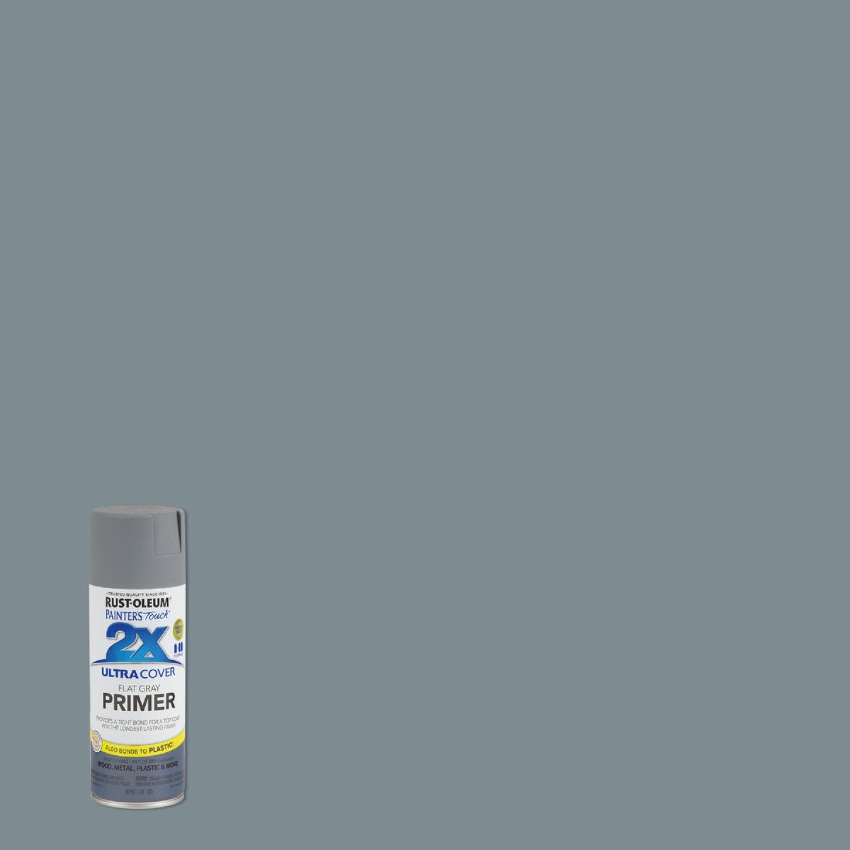 Gray flat spray primer can from Rust-Oleum with advanced coverage, part of primer and paint supplies under $50 collection