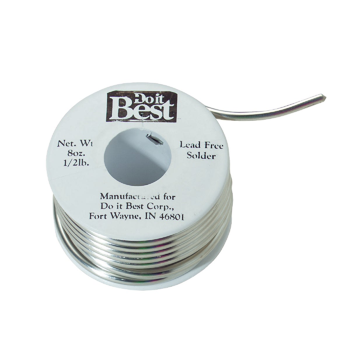 Spool of lead-free solder wire with white label and printed text for tools and home improvement use