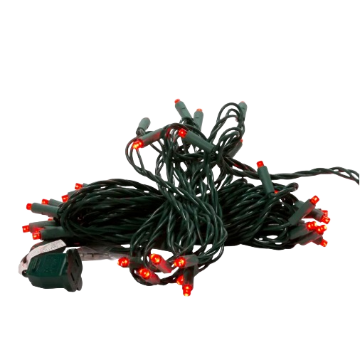 Tangled string of red LED Christmas lights with green wire for indoor and outdoor holiday decoration under $50