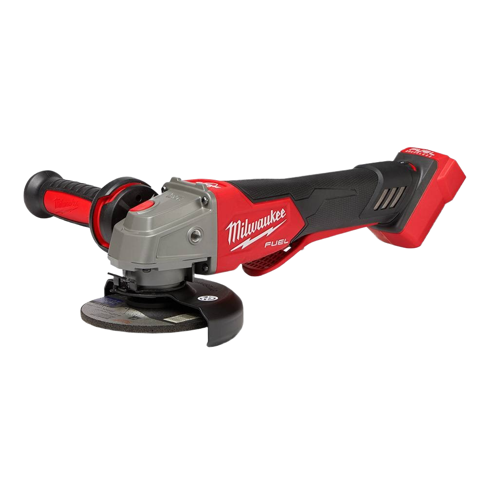 Red and black cordless variable speed grinder with paddle switch and ergonomic handle for home improvement tasks