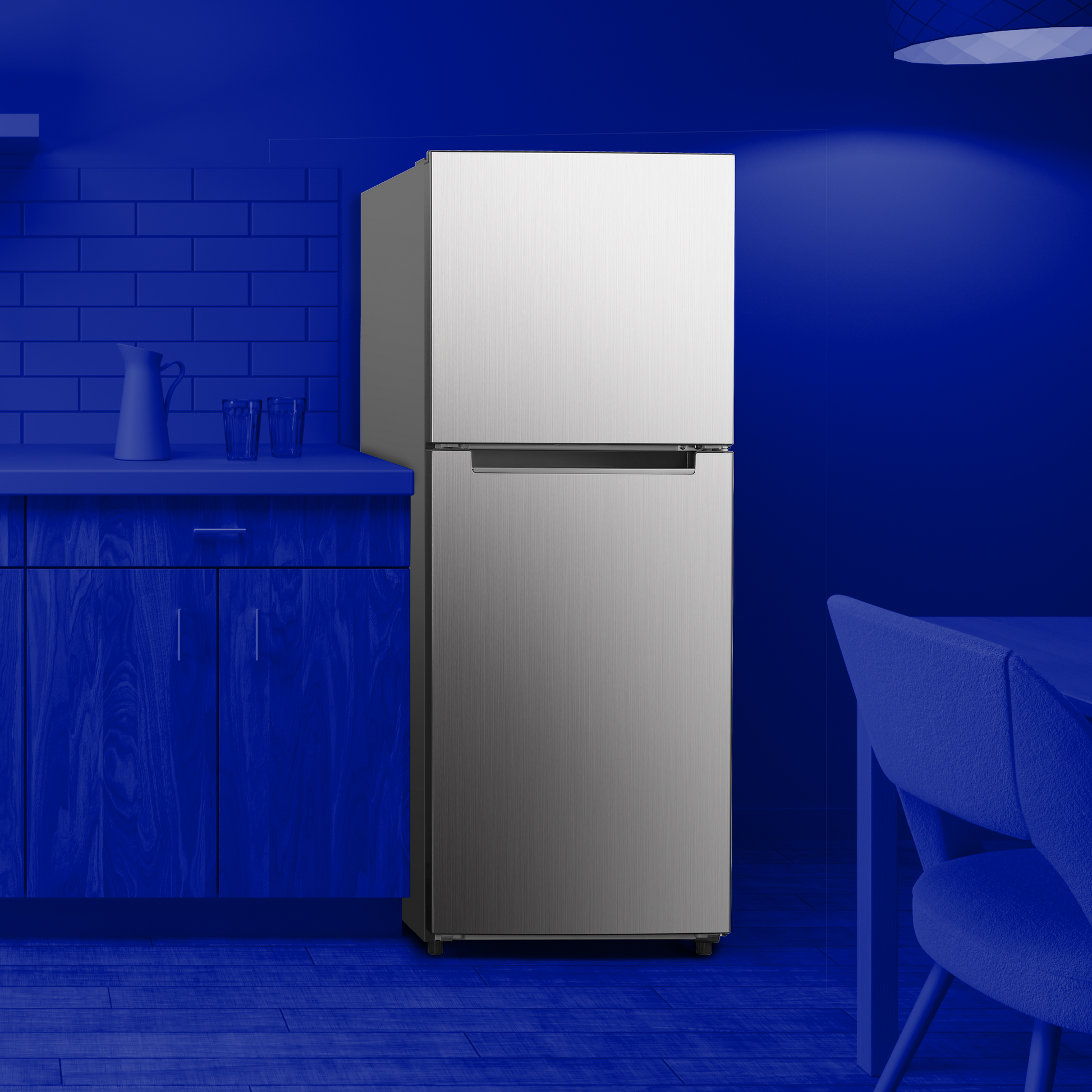 Stainless steel top freezer refrigerator with sleek handles in kitchen appliances and top freezer refrigerators collection