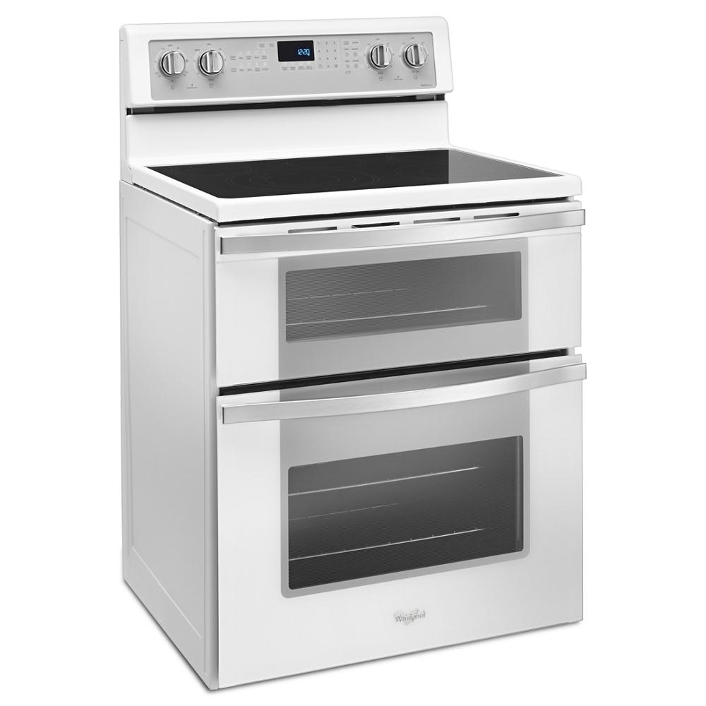 White electric double oven range with smooth cooktop and digital controls in ranges and kitchenware collection