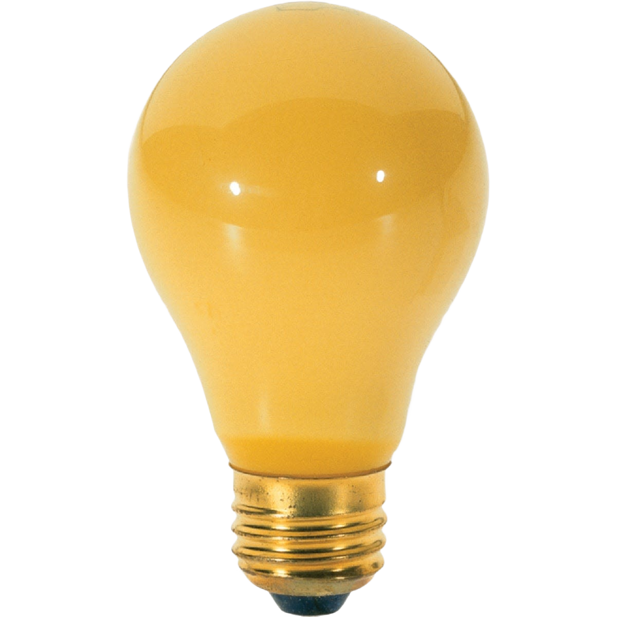 Yellow incandescent A19 light bulb designed for outdoor bug-repellent lighting in home improvement and electrical use under $50