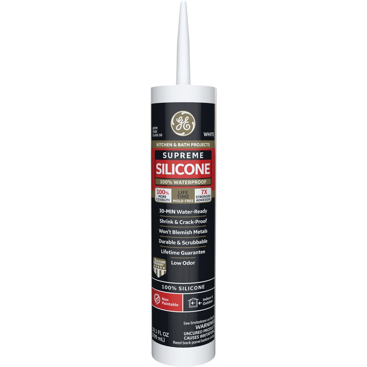 White silicone sealant tube designed for kitchen and bath projects in tools and home improvement applications