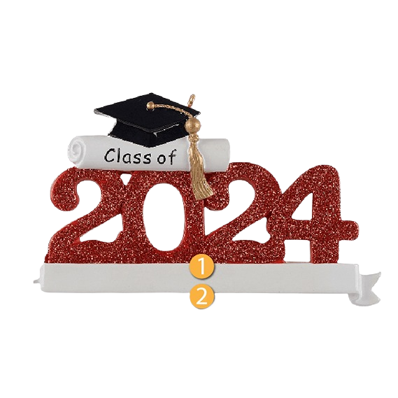Red glittered 2024 graduation decor with scroll and black cap, Christmas ornament under 50 dollars collection