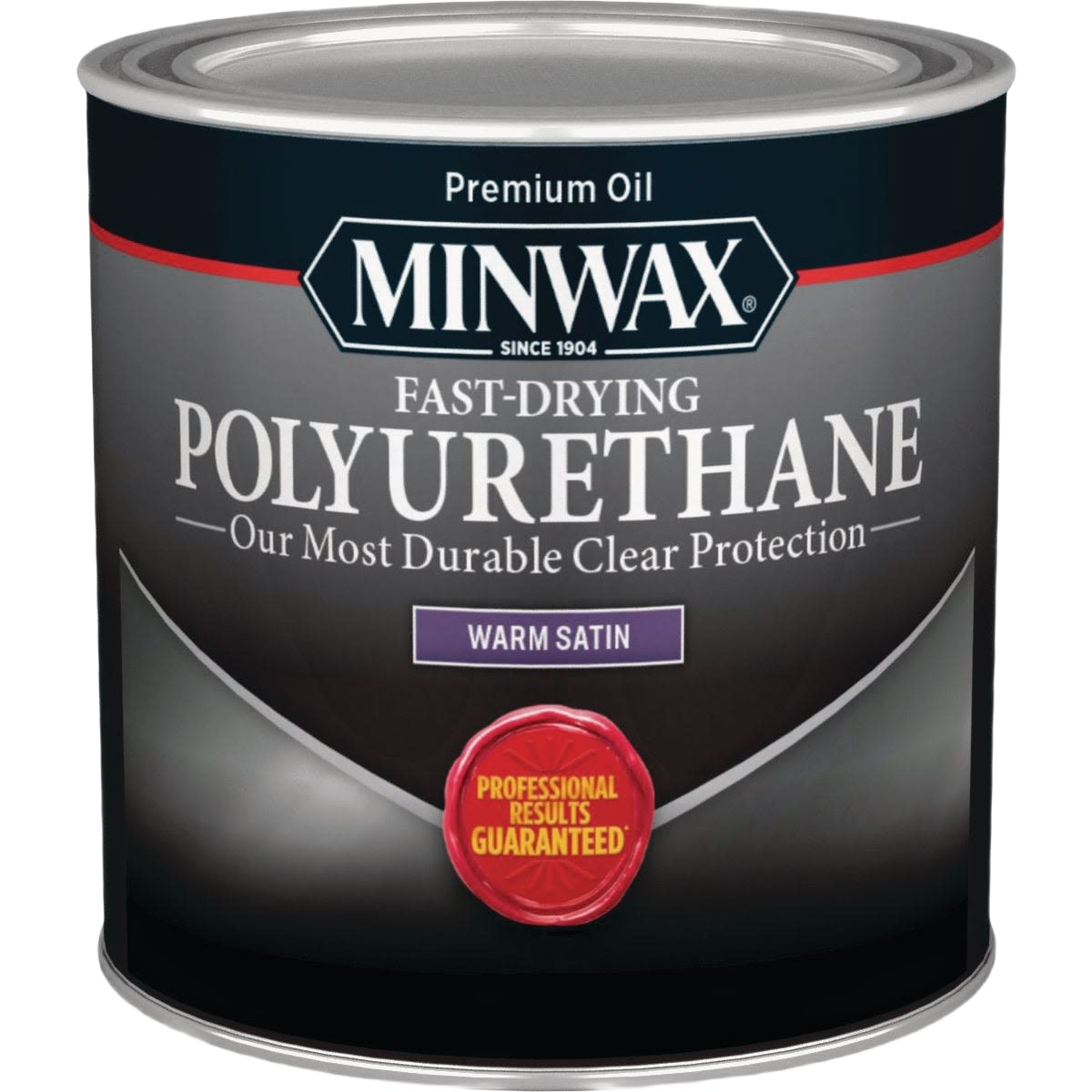 Can of Minwax fast-drying clear satin polyurethane for interior wood finishing in stains and sealers collection