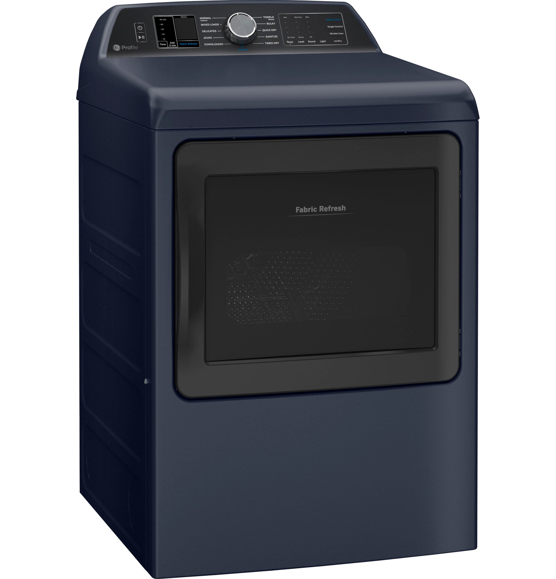Dark blue smart electric dryer with Fabric Refresh feature and large capacity, part of Dryers and Appliances collection