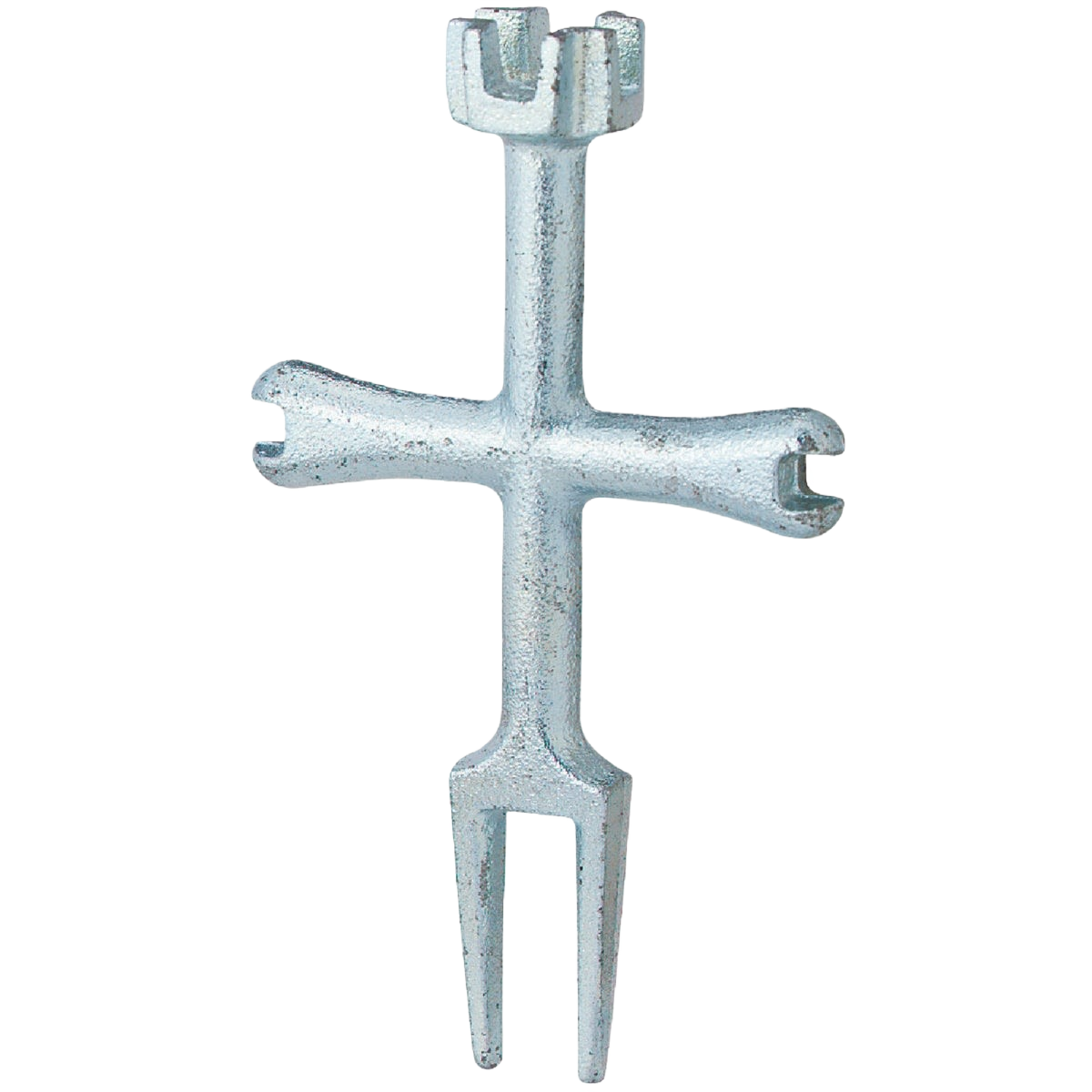 Zinc-finished multi-sided plug wrench with forked end for versatile use in tools and home improvement tasks