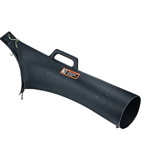Black durable lower bagger chute with handle and warning label for lawn mower parts and John Deere accessories