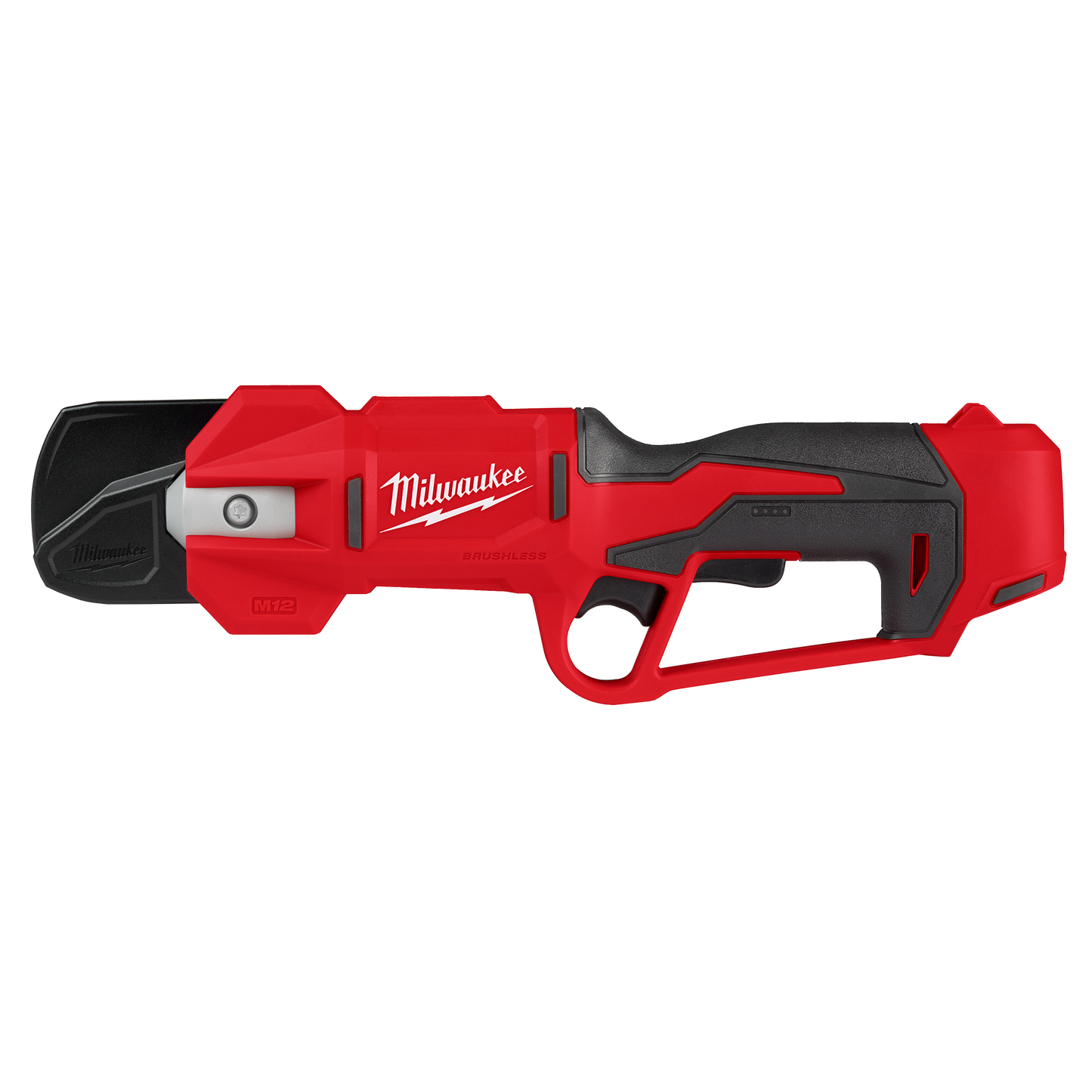 Red and black cordless brushless pruning shears with ergonomic handle designed for efficient home improvement and gardening tasks