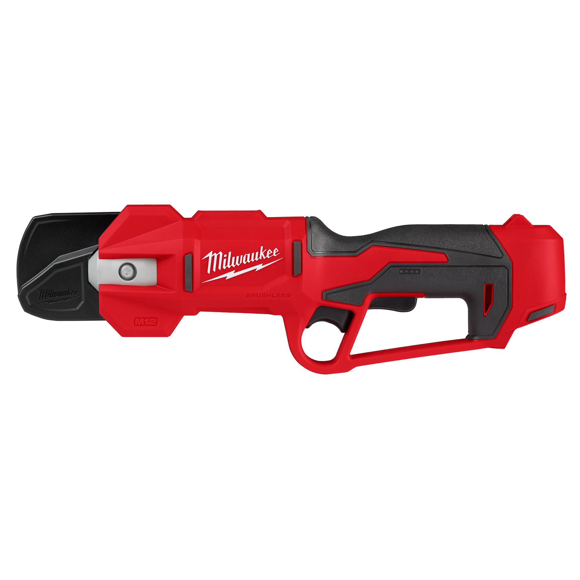 Red and black cordless brushless pruning shears with ergonomic handle designed for efficient home improvement and gardening tasks