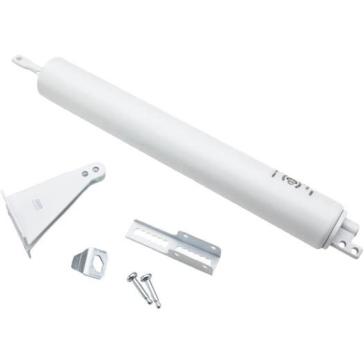 White heavy-duty pneumatic door closer with mounting bracket and screws for door accessories and hardware tools under $50 collections