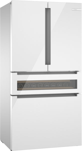 800 Series, French Door Bottom Mount Refrigerator, Glass door, 36'', White, Total No Frost