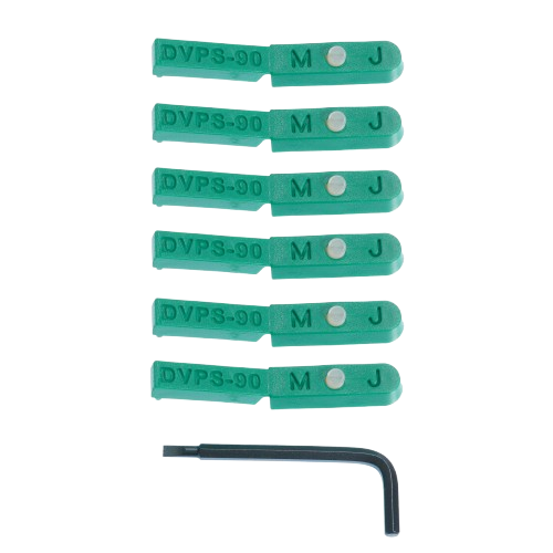 Set of six green plastic tool inserts with metal pins and an included black hex key for home improvement tasks