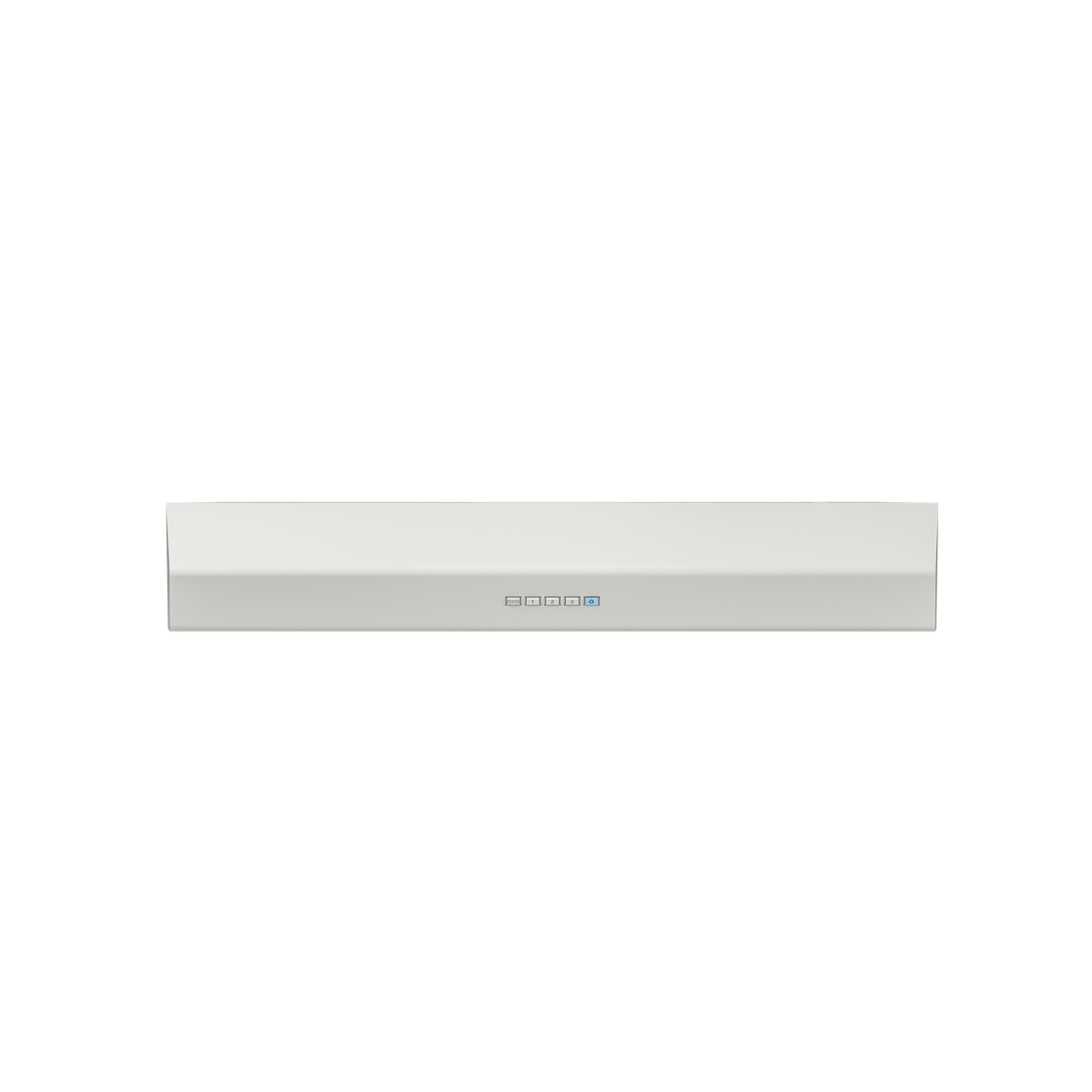 Straight-on view of a white under cabinet range hood with LED controls, part of Kitchen & Kitchenware and Appliances collections at Hartville Hardware.
