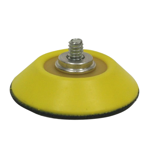 Yellow 2-inch sanding pad with metal threaded attachment for power tool sanding and home improvement projects