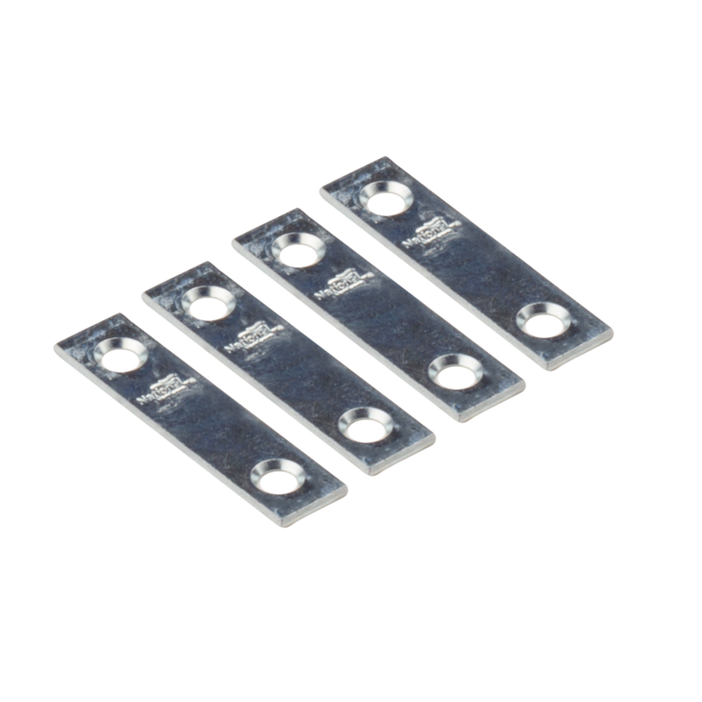 Set of four zinc steel mending braces with holes for fastening in building hardware and lumber materials collections