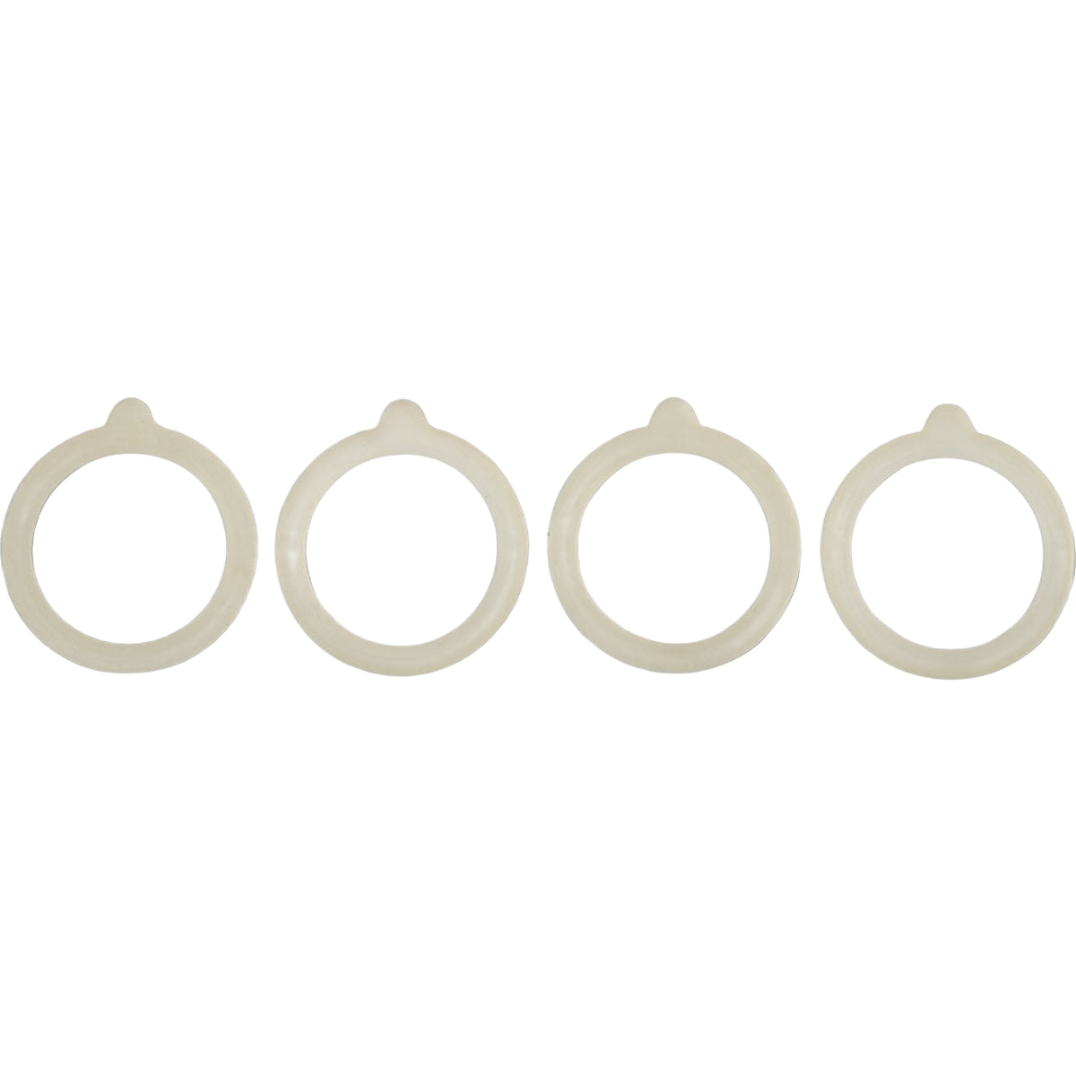 Set of four flexible silicone rings designed for kitchenware jars, providing a secure seal for storage and preservation needs.