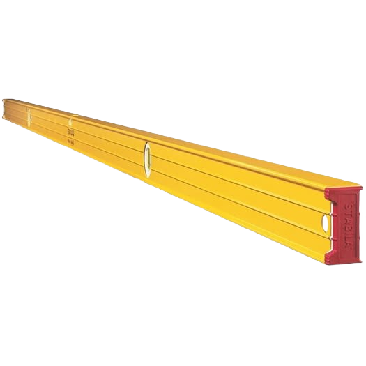 Yellow aluminum box level with red end caps for precise measuring in woodworking and home improvement tools