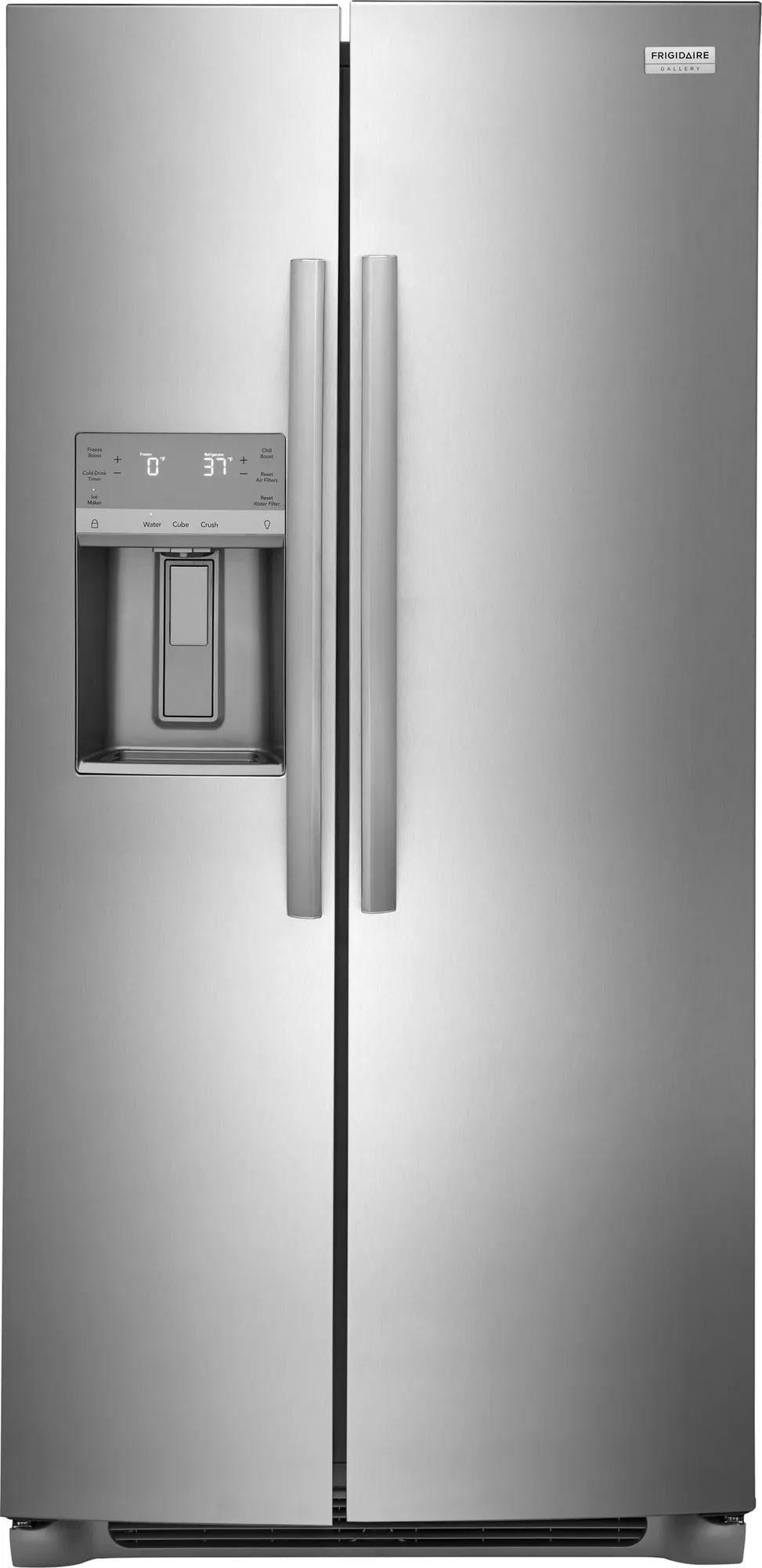 33-inch stainless steel side-by-side refrigerator with water and ice dispenser for kitchen and appliance use