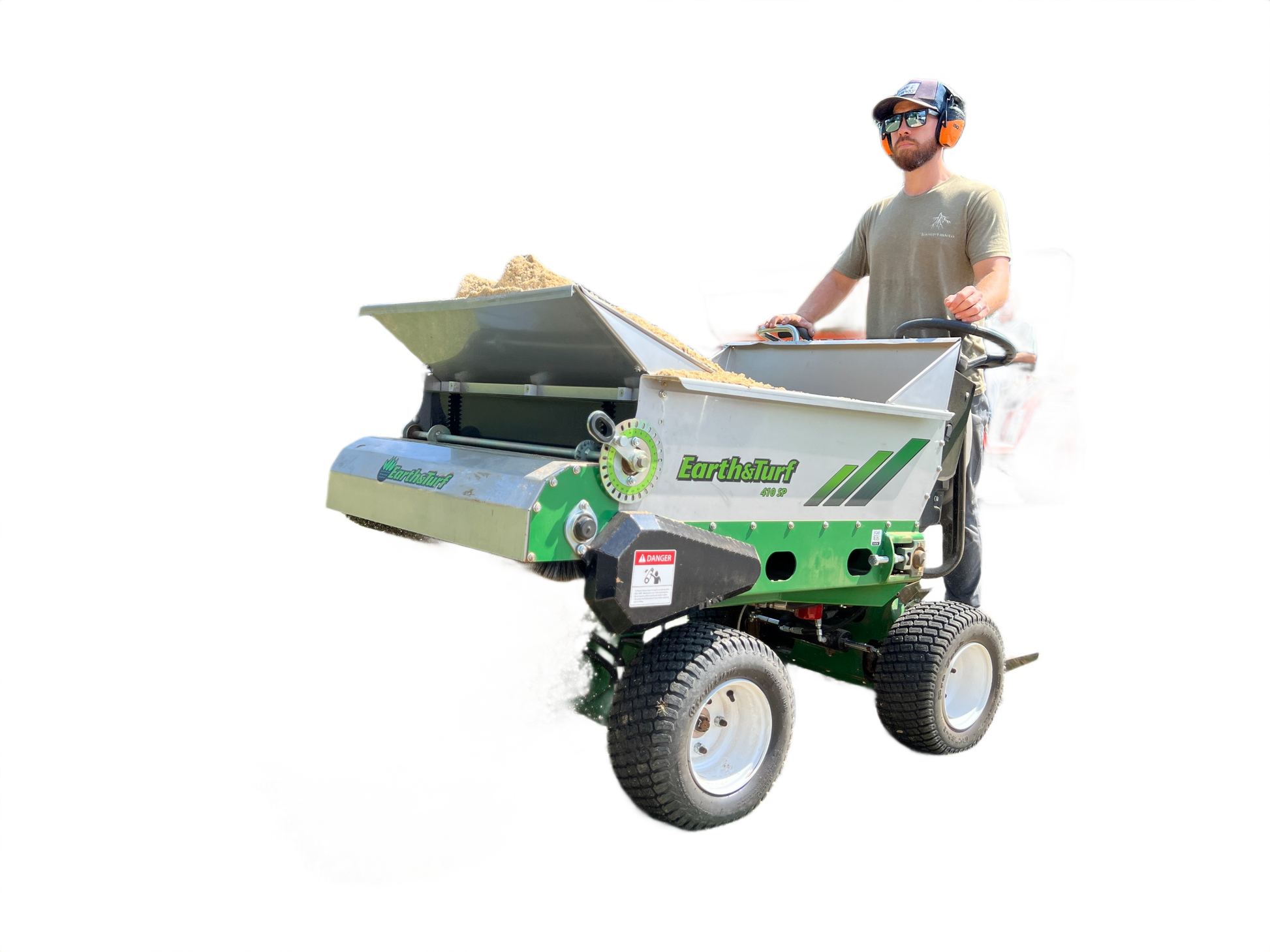 Stand-on top dresser spreading material with four-wheel drive for landscaping in All Products collection