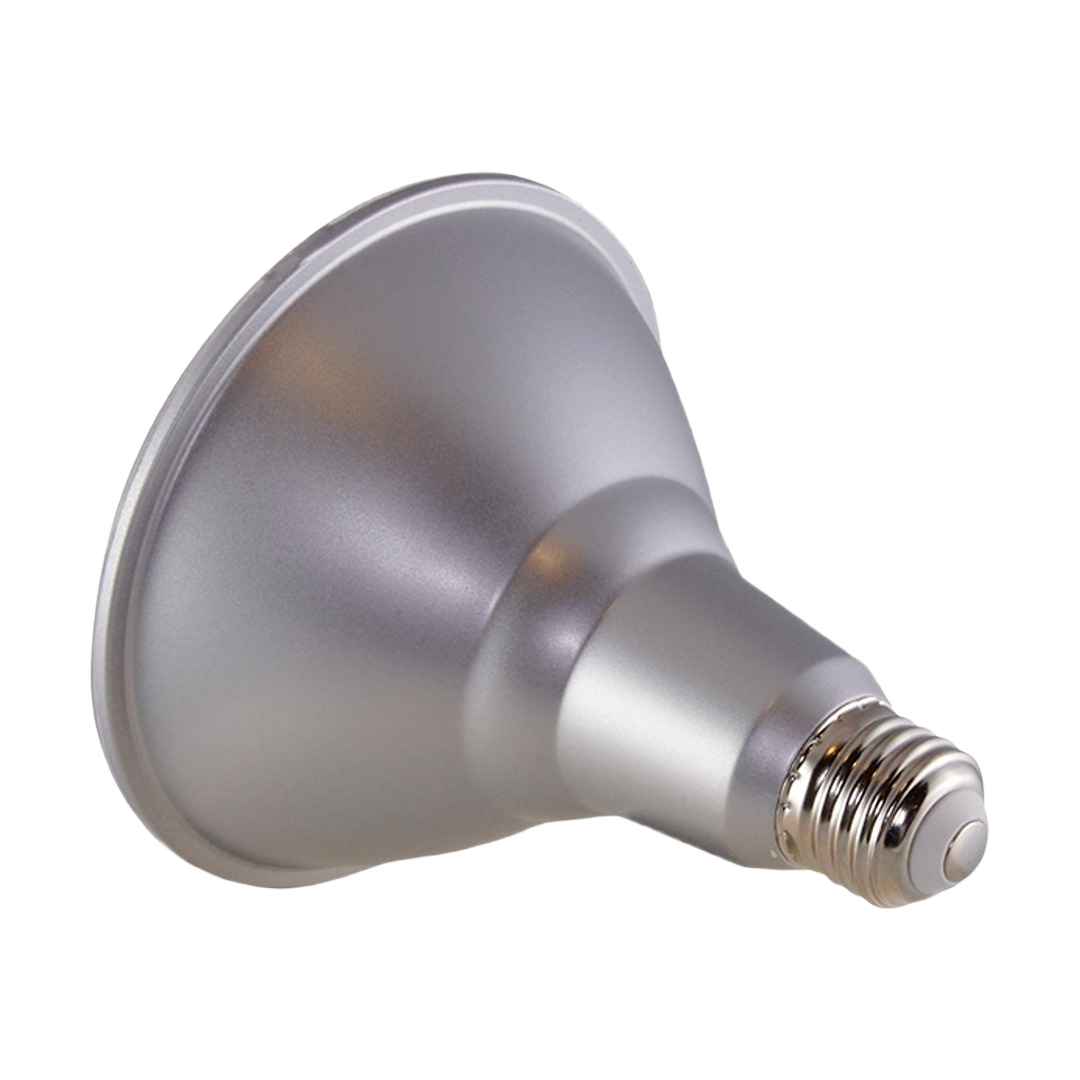 Silver finish PAR38 LED floodlight bulb with medium base for energy-saving home improvement lighting needs