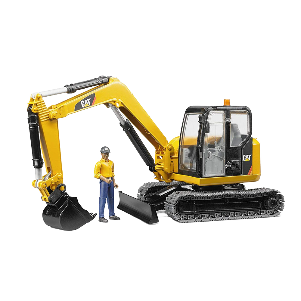 Yellow Bruder Cat mini excavator toy with worker figure in Vehicles & Remote Controlled Toys and Bruder Toys collections