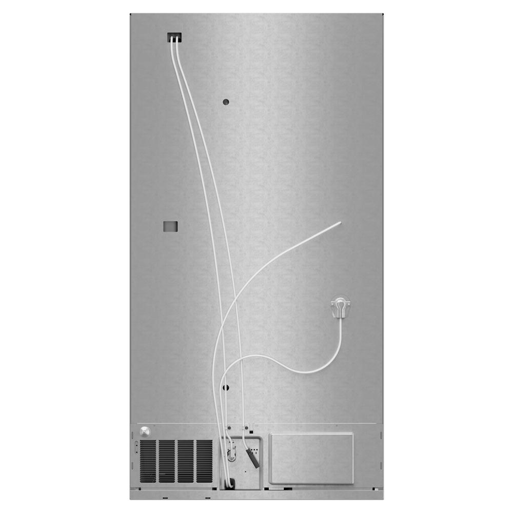rear view of fingerprint resistant stainless steel French door refrigerator in appliances and kitchen collection