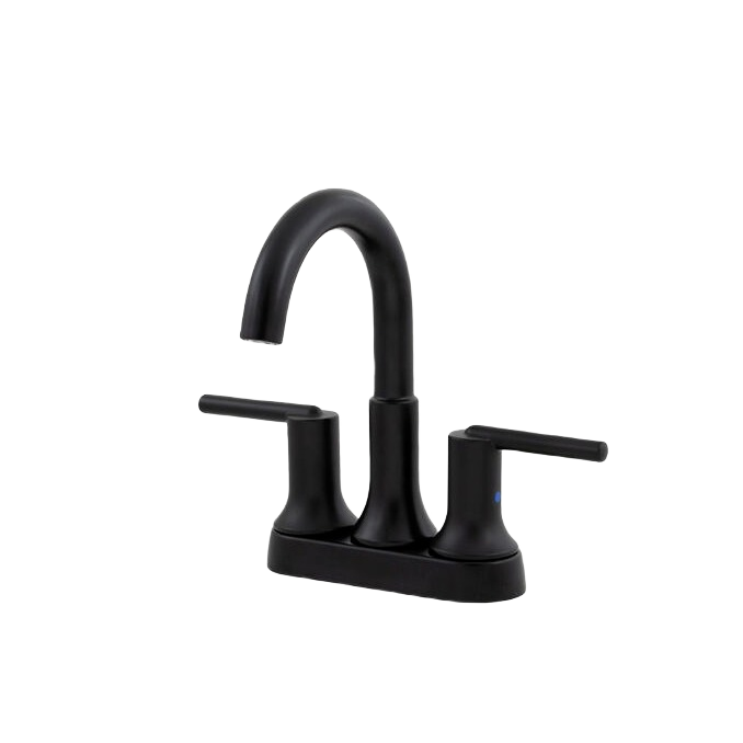 Black two-handle bathroom sink faucet with sleek design for plumbing and bathroom improvement collections