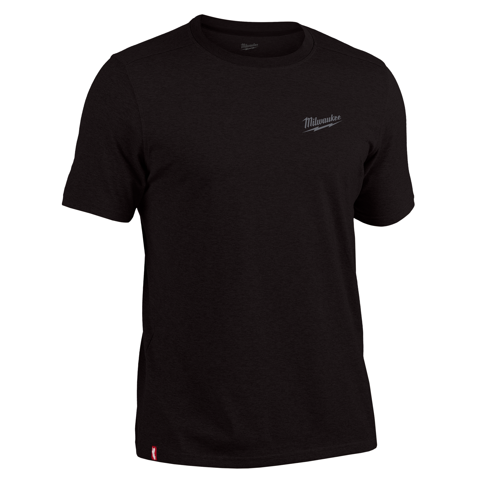 Black short sleeve work tee with subtle logo on chest designed for tools and home improvement use