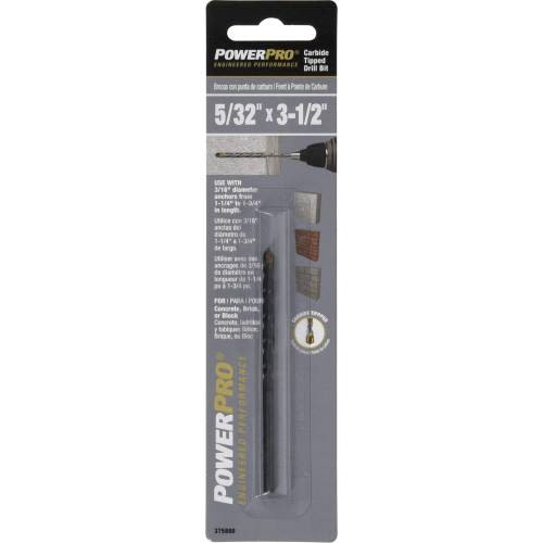 Carbide-tipped drill bit in sealed packaging for precise drilling in masonry and wood, part of power tool accessories.
