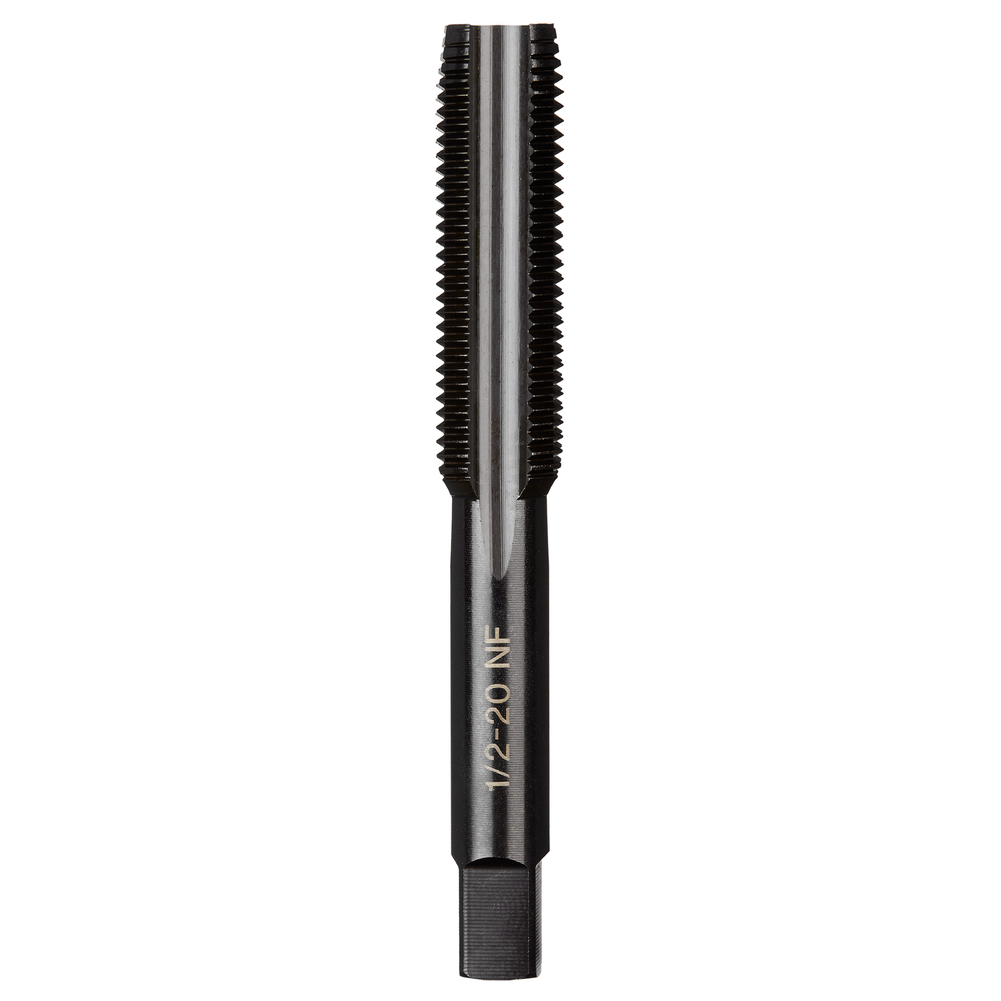 Precision-machined 1/2"-20 NF straight flute plug tap for creating internal threads in tool accessories and drill bits collections