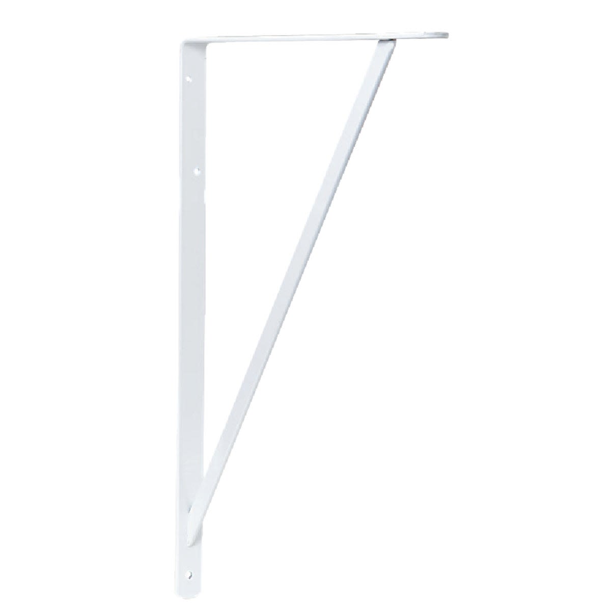 White heavy-duty steel L-bracket with diagonal support for shelving and storage organization projects under $50