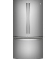 Fingerprint resistant French-door refrigerator with spacious bottom freezer for kitchen and appliance collections.