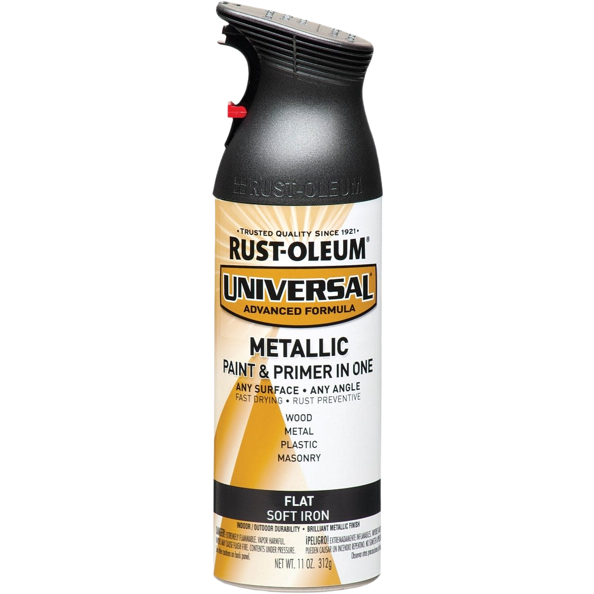 Rust-Oleum Universal Flat Soft Iron metallic spray paint and primer in one, part of spray paint and home improvement collections