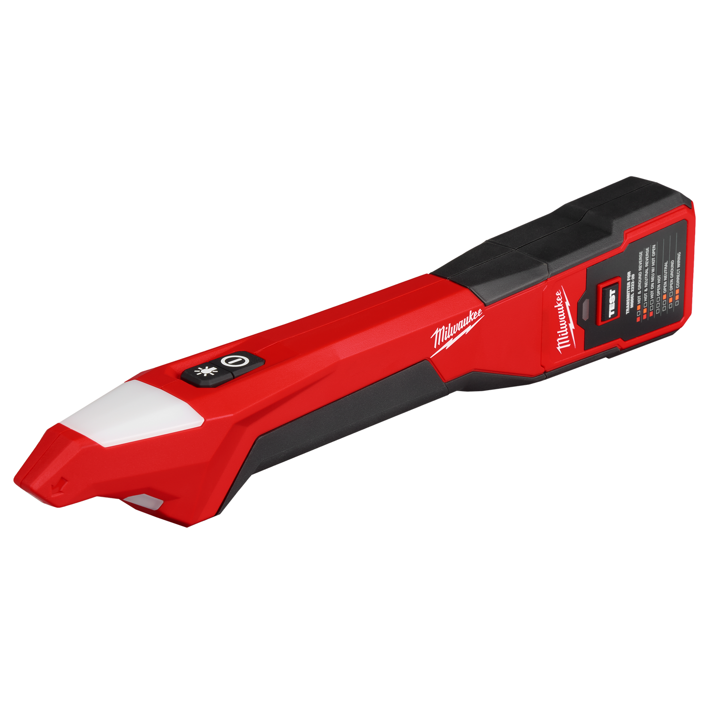Red and black Milwaukee circuit breaker finder with LED indicator for electrical and home improvement use